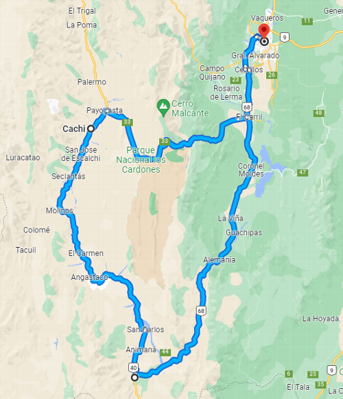 Route map to Salta and back